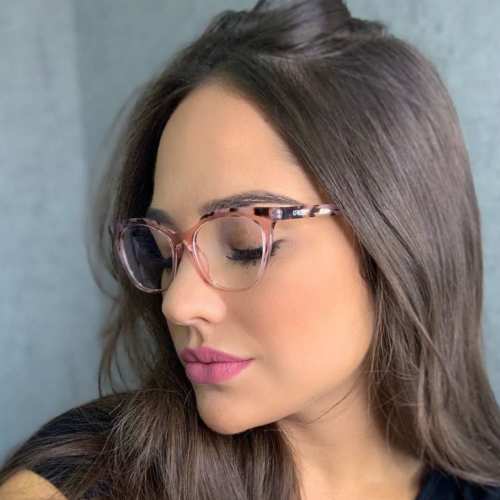 oticagriss armacao para oculos de grau griss 124 tartaruga com rosa transparente