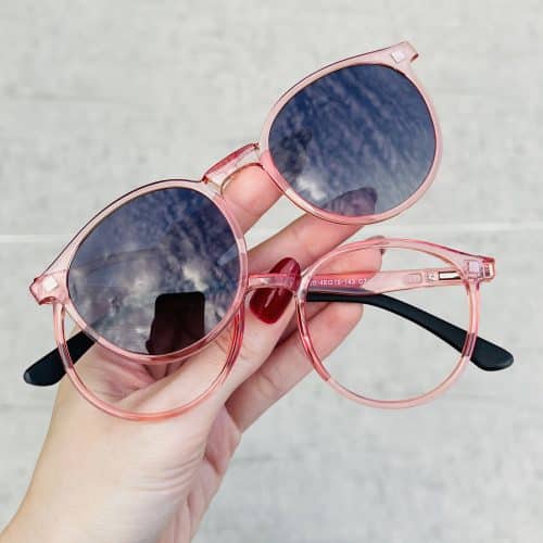 Óculos Clip On 2 em 1 Redondo Rosa Transparente 315